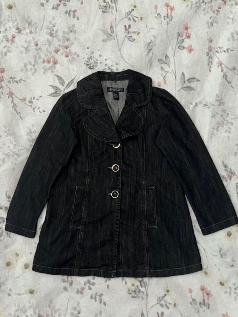Y2k Baccini Babydoll Denim Jacket Mod Dark Wash Chambray Grunge
